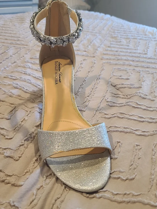 Badgley Mischka Silver Jeweled Ankle-Strap Block Heel - Picture 3 of 9